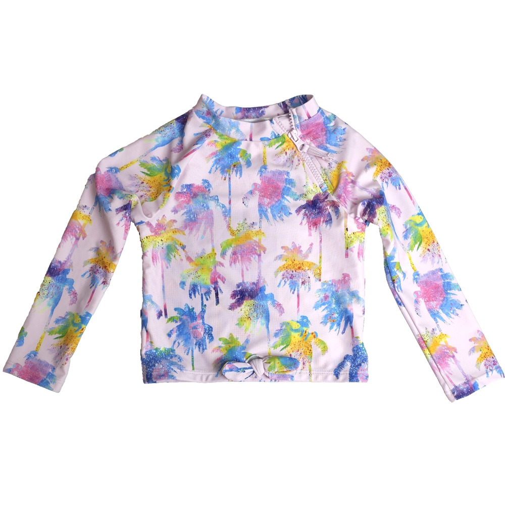 Andy & Evan Girl‎ 3T Swim Rash Guard Shirt Mock Neck Zip Palm Trees Pink Beach - Picture 9 of 9